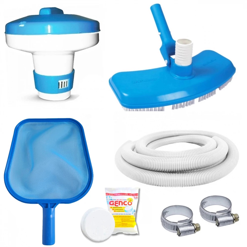 Kit Limpeza Piscina Mangueira 4 M Aspirador Peneira Pastilha De