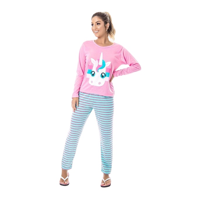 Pijama De Frio Feminino Longo Estampado Personagens Desenhos Shopee