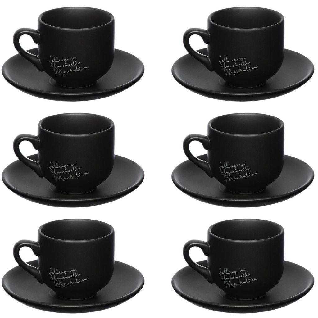 Jogo de 6 Xícaras Café 90ml Porcelana Preto Manhattan Hauskraft