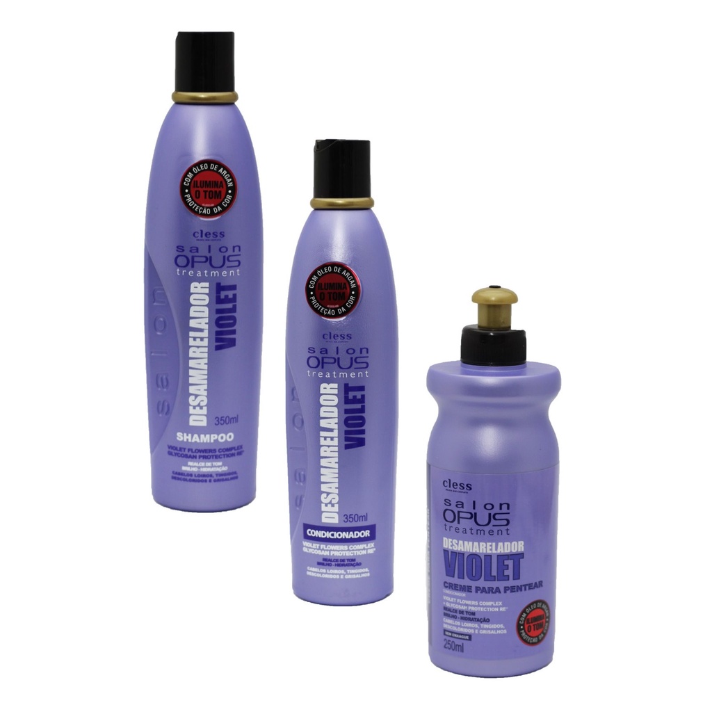 Kit Shampoo Condicionador Creme Pentear Desamarelador Violet Salon Opus