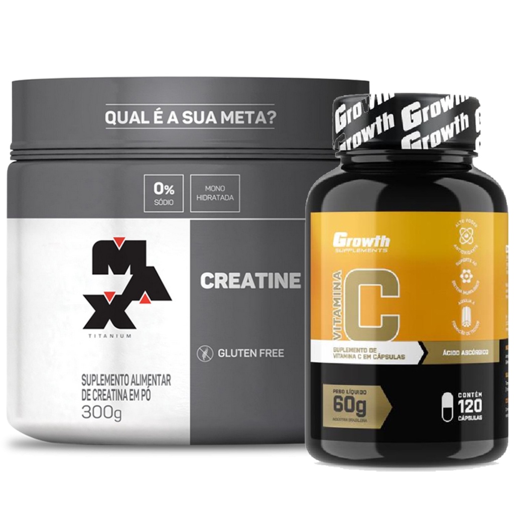 Kit Creatina 300g Max Titanium Vitamina C 120 Caps Growth Shopee Brasil