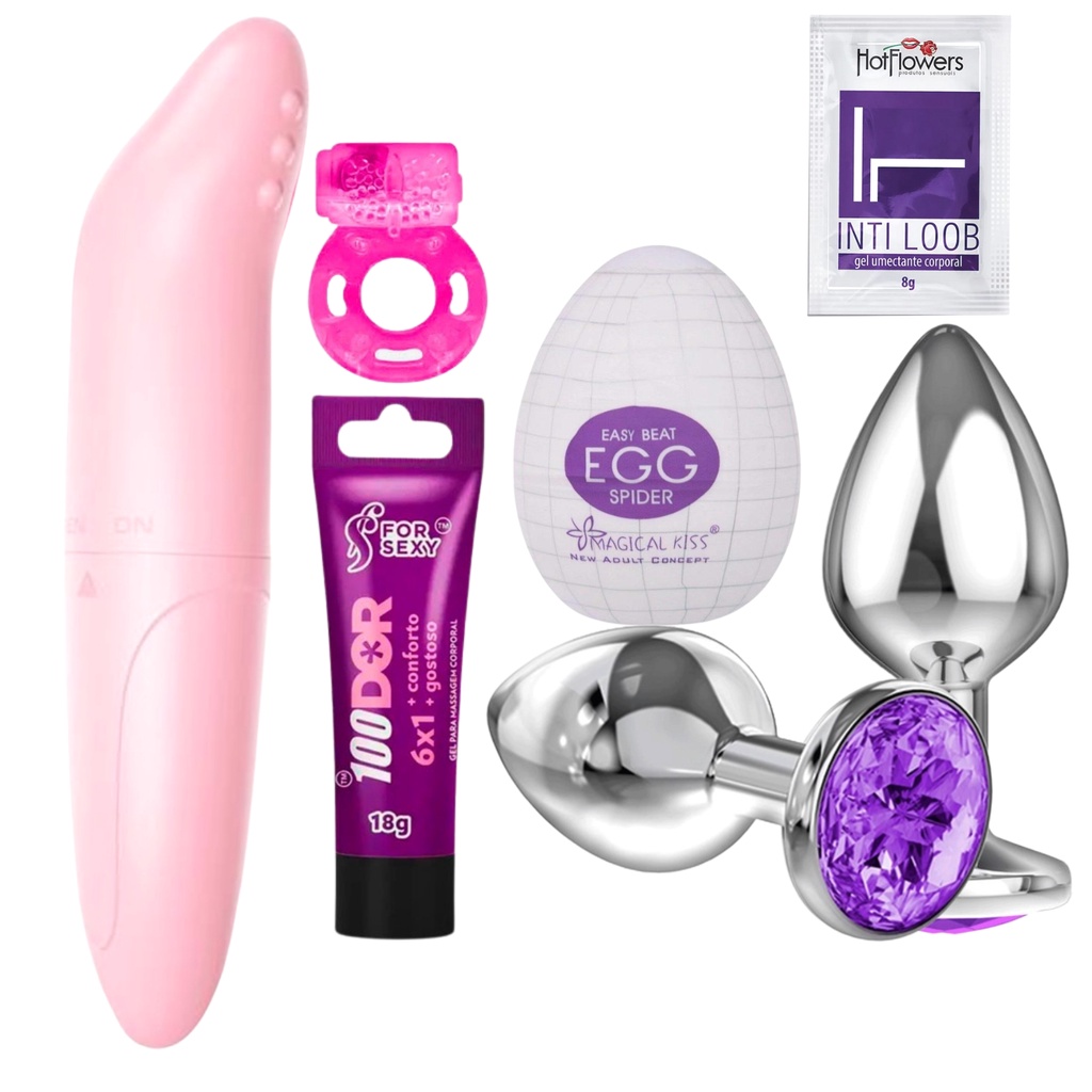 Kit Vibrador Golfinho Ponto G Plug Anal Pequeno Gel Lubrificante Anal