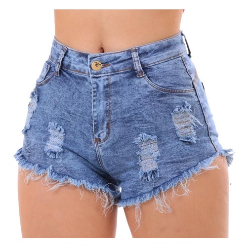 Shorts Jeans Feminino Destroyed Levanta Bumbum Lycra Stl