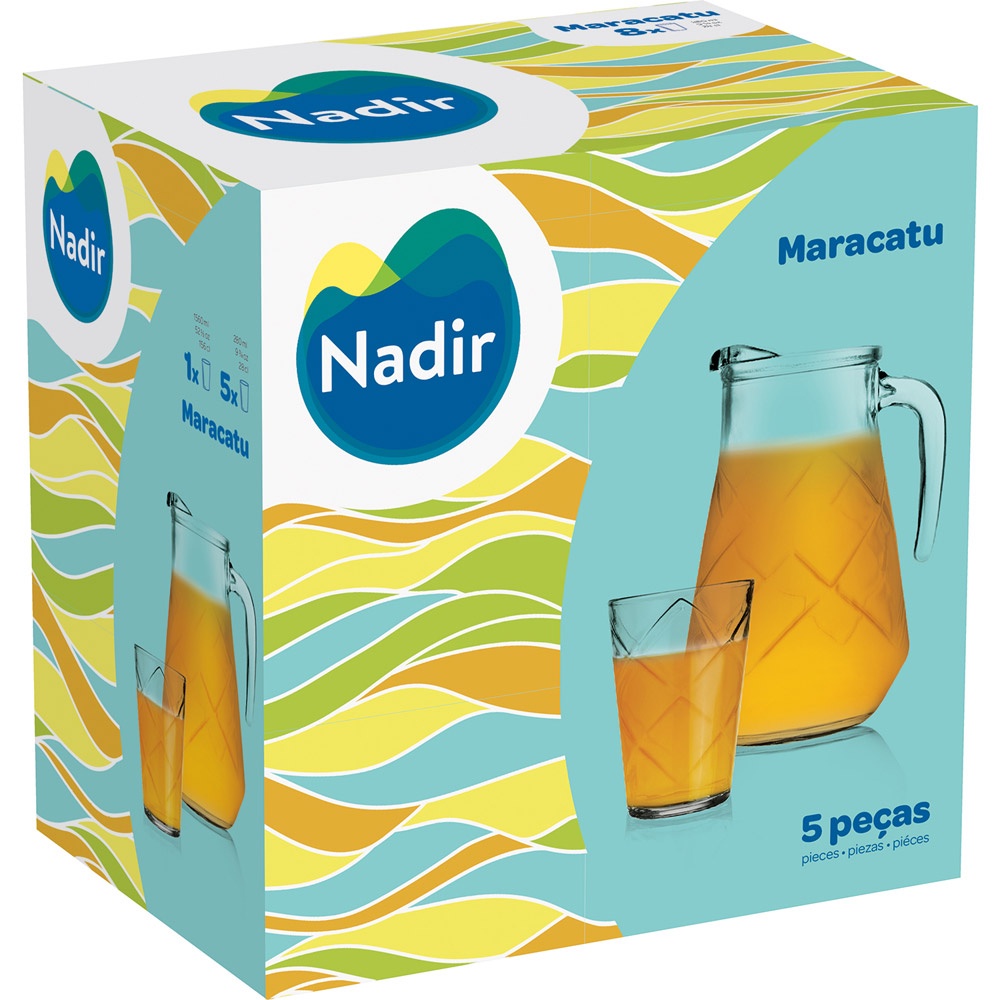 Jogo Refresco Maracatu Vidro 5 Peças 1 Jarra 4 Copos Nadir Figueiredo