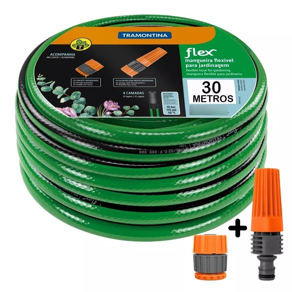 Mangueira Flex Para Jardim Tramontina Verde Faixa Preta Em Pvc