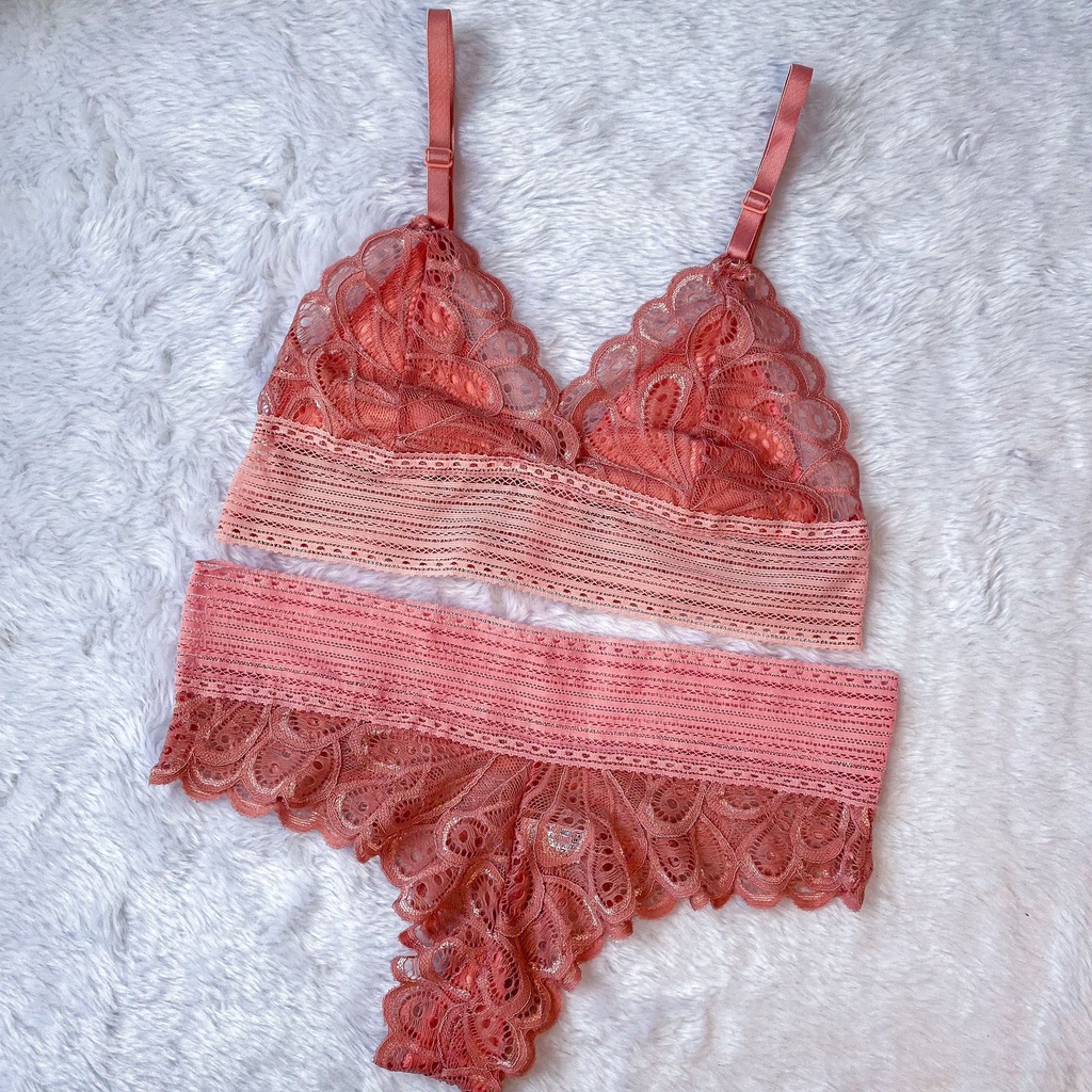 Conjunto Lingerie Calcinha e Sutiã Sem Bojo Renda Luxo Shopee Brasil
