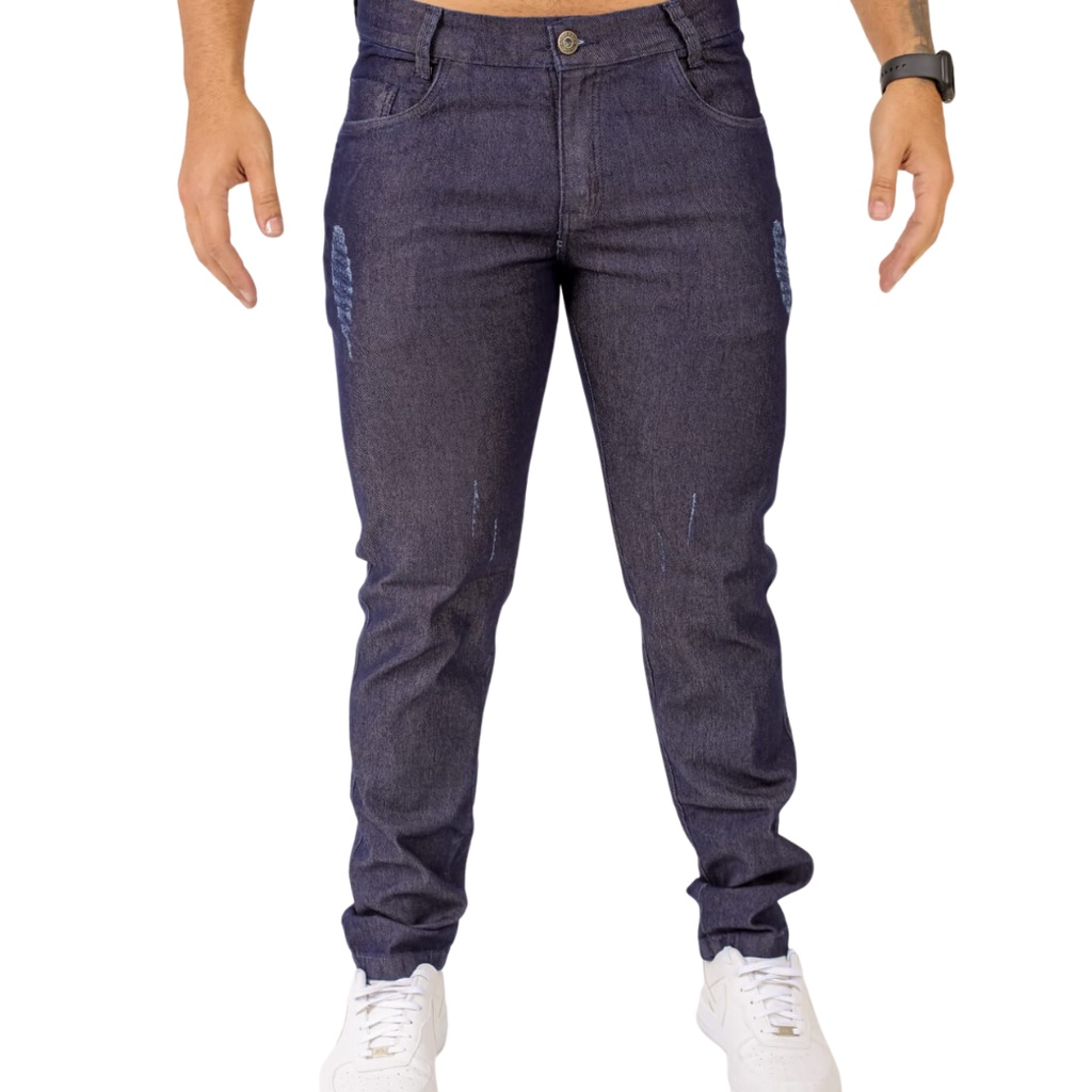 Calça masculina escura detalhe no bolso traseiro Estilo de