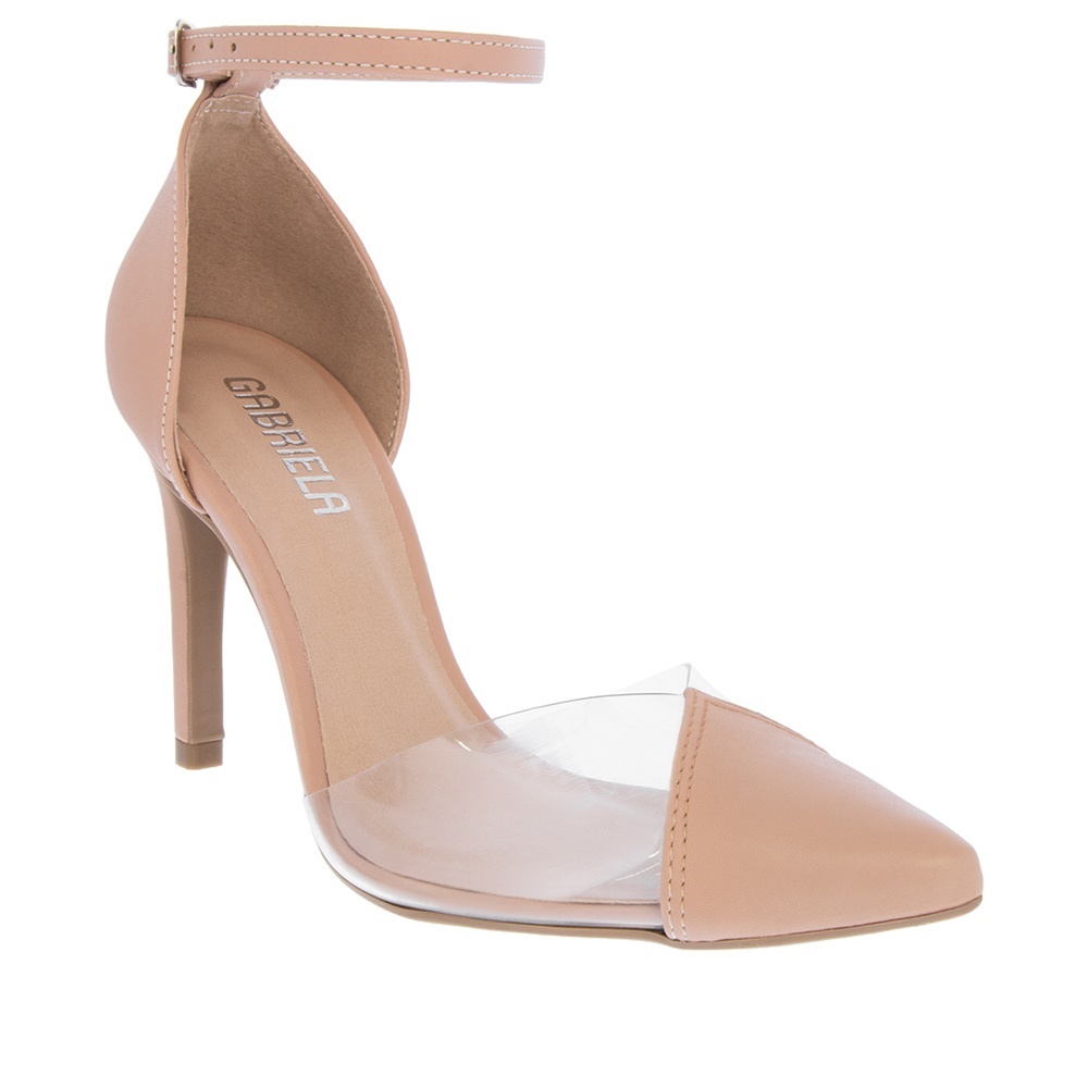 Scarpin Gabriela Aberto Salto Fino Recortes Vinil Nude Shopee Brasil