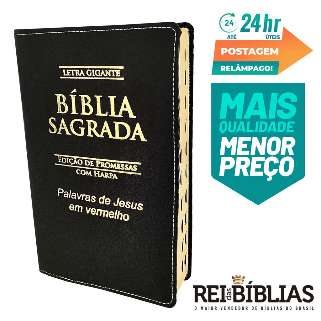 Biblia Sagrada Letra Gigante Luxo Popular Preta Harpa Rc