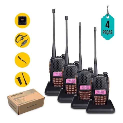 Kit 4 Radio Walk Talk Dual Band Uhf Vhf Fm Baofeng Uv 6r 7w Shopee Brasil