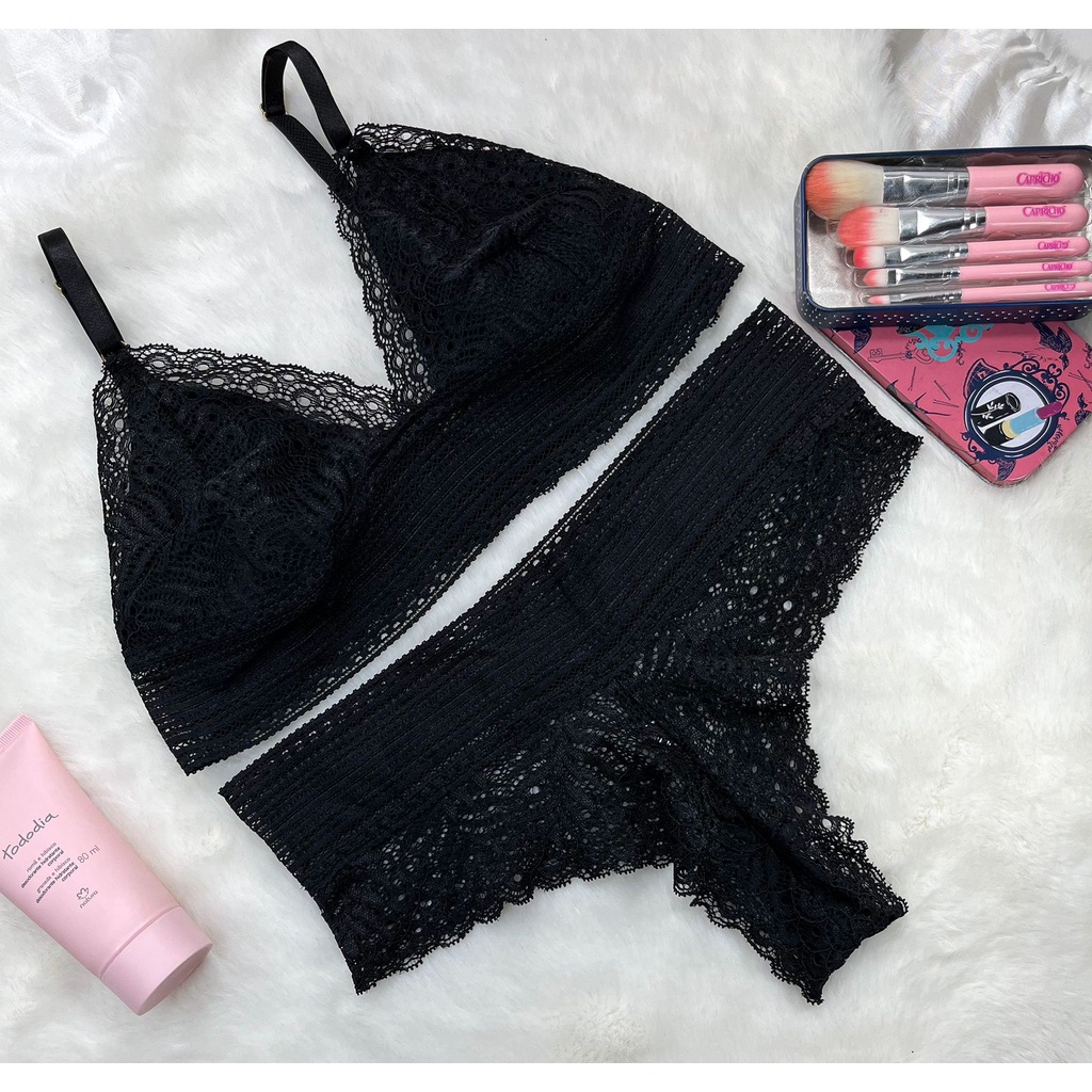 Conjunto De Lingerie Calcinha E Suti Sem Bojo Renda Sexy Diversas