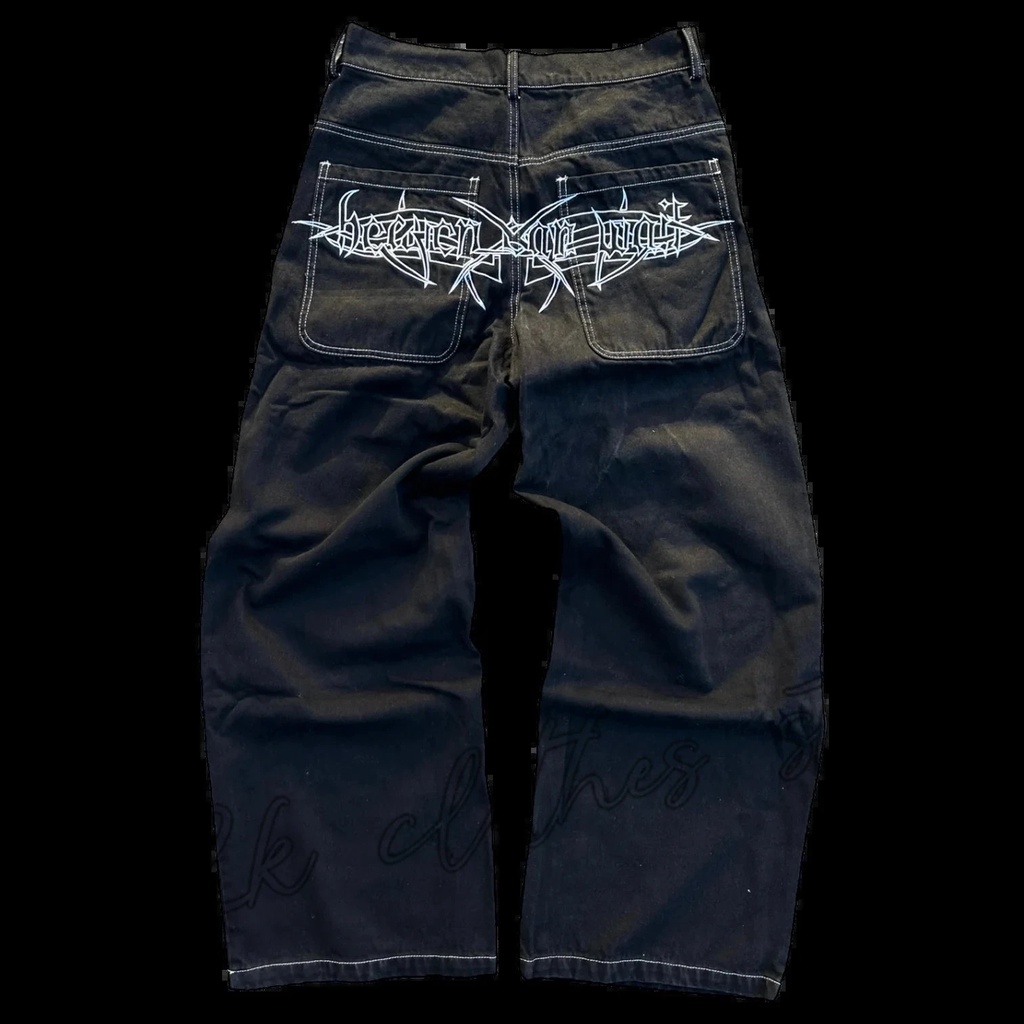 Y2k Jeans Masculino Vintage Caveira Bordado Jeans Jeans Lavados