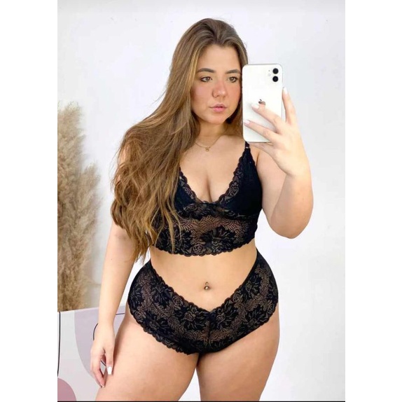 Conjunto Lingerie Espera Marido Plus Size Lingerie Sexy Rendada Xxg