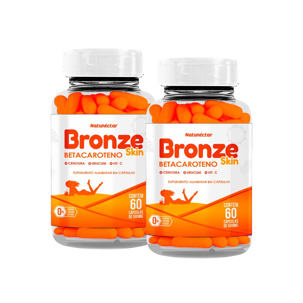 Kit 2 Potes Bronze Skin Betacaroteno Vitamina C Suplemento Alimentar