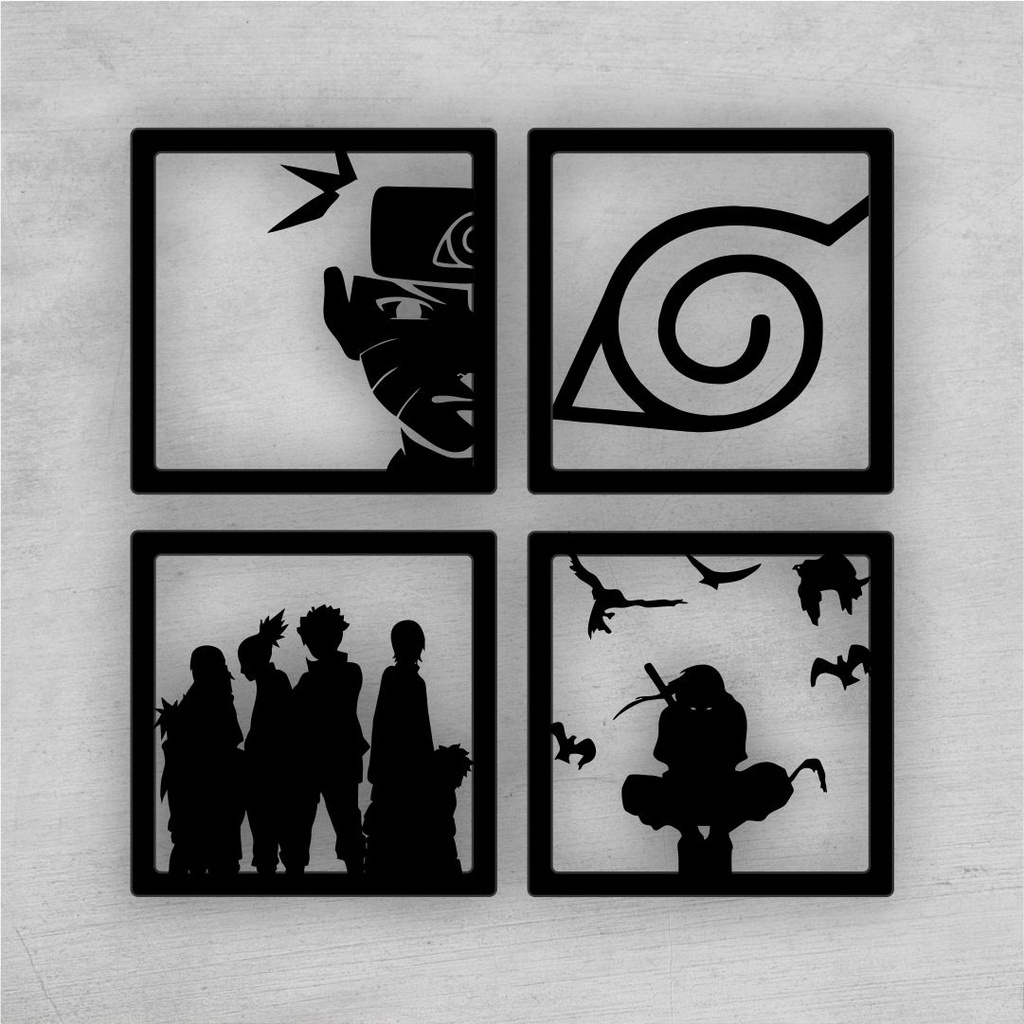 Quadro Naruto MDF 6mm Vazado Preto Silhueta 16x16cm Individual Shopee