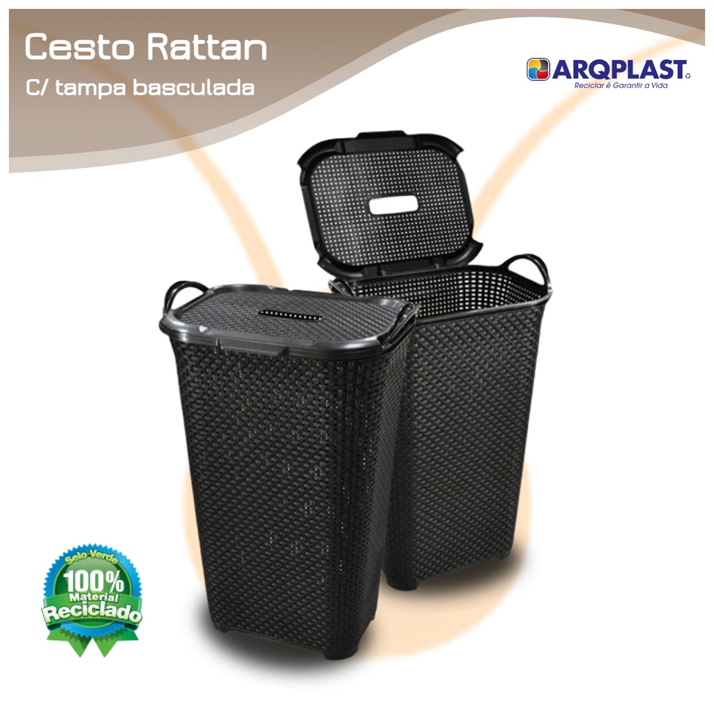 Cesto Tampa Basculada Arqplast Rattan Preto Shopee Brasil