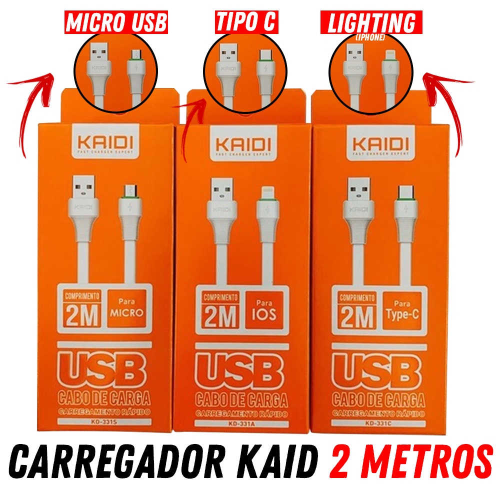 A ONE Cabo Carregador Turbo 2m Tipo C V8 IPhone Android Ios Carrega