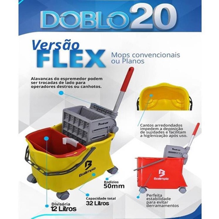 Balde Espremedor Bralimpia Doblo Flex Amarelo Mop Limpeza Litros