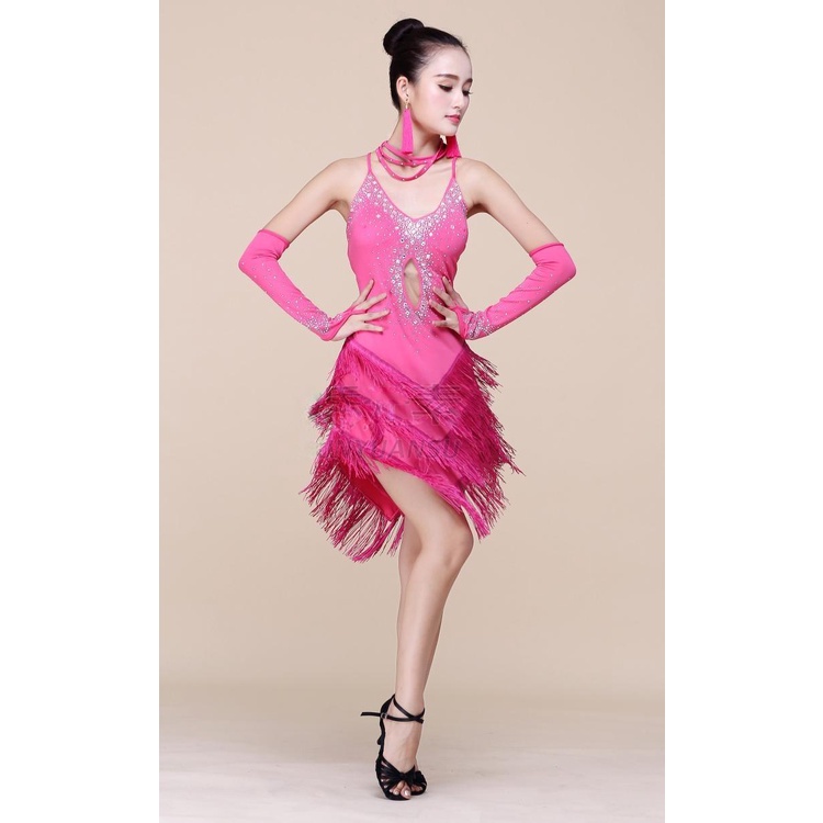 Vestido De Dança Latina Lantejoulas Novo Adulto Desempenho Saia