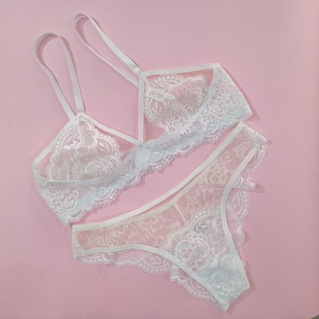 Conjunto Lingerie Sensual Tule E Renda Sem Bojo Shopee Brasil
