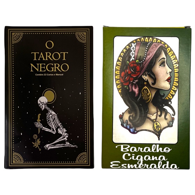 Kit Tarot Negro Cartas Baralho Cigana Esmeralda E Livreto