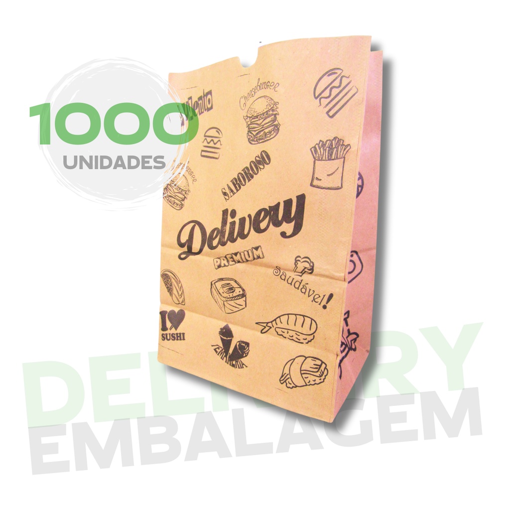 Sacola De Papel Kraft Delivery Impresso Embalagem Para Lanche 24x14