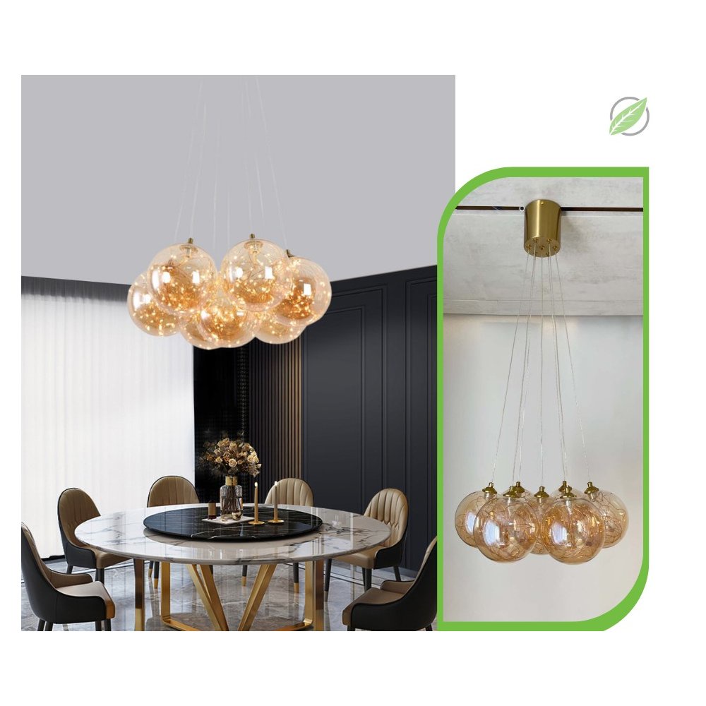 Lustre Pendente Dourado 7 Globos P Mesa Fio De Fada Led 35w Shopee Brasil