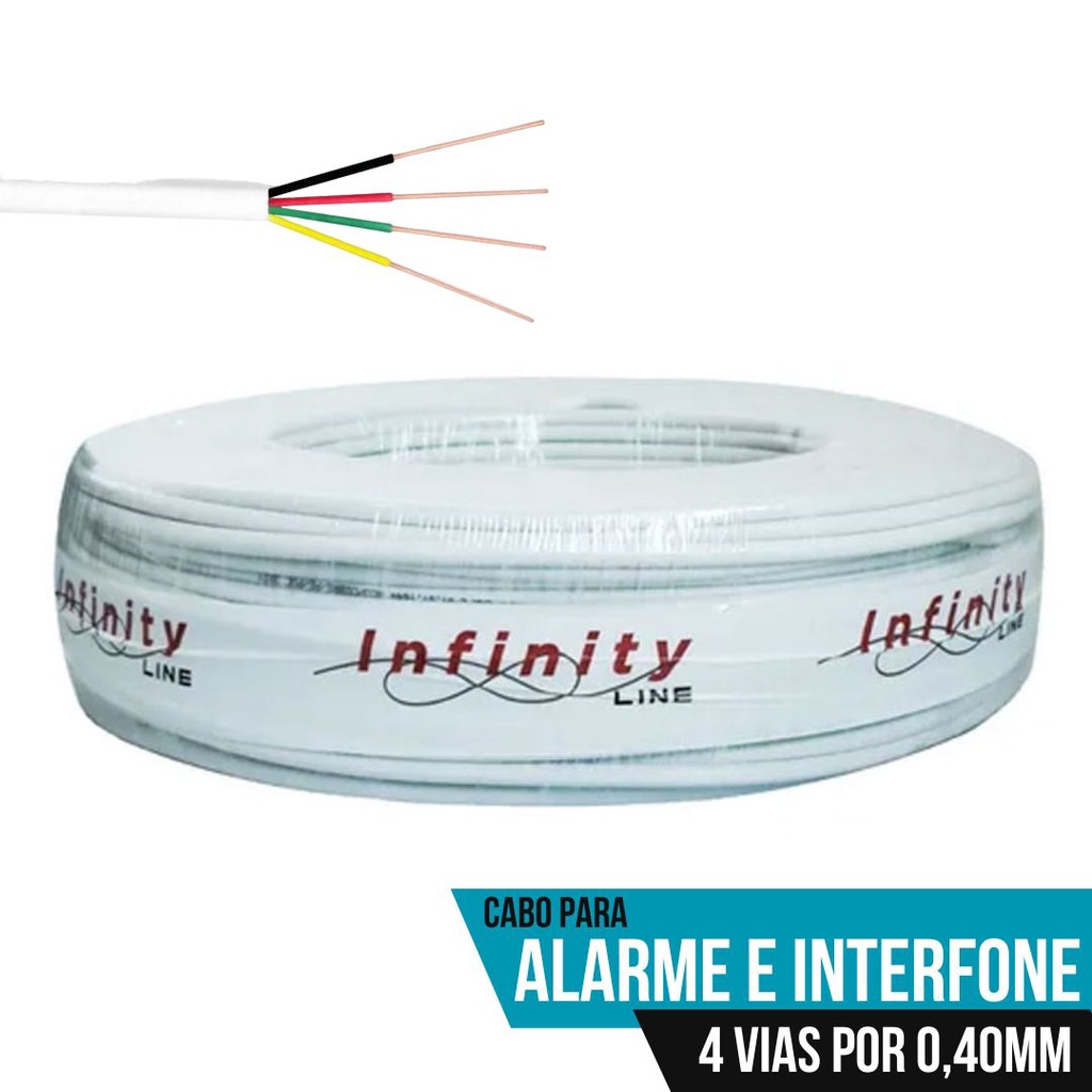 Cabo Para Alarme E Interfone 0 40MM 2 Pares 4 Vias 100 Metros BRANCO