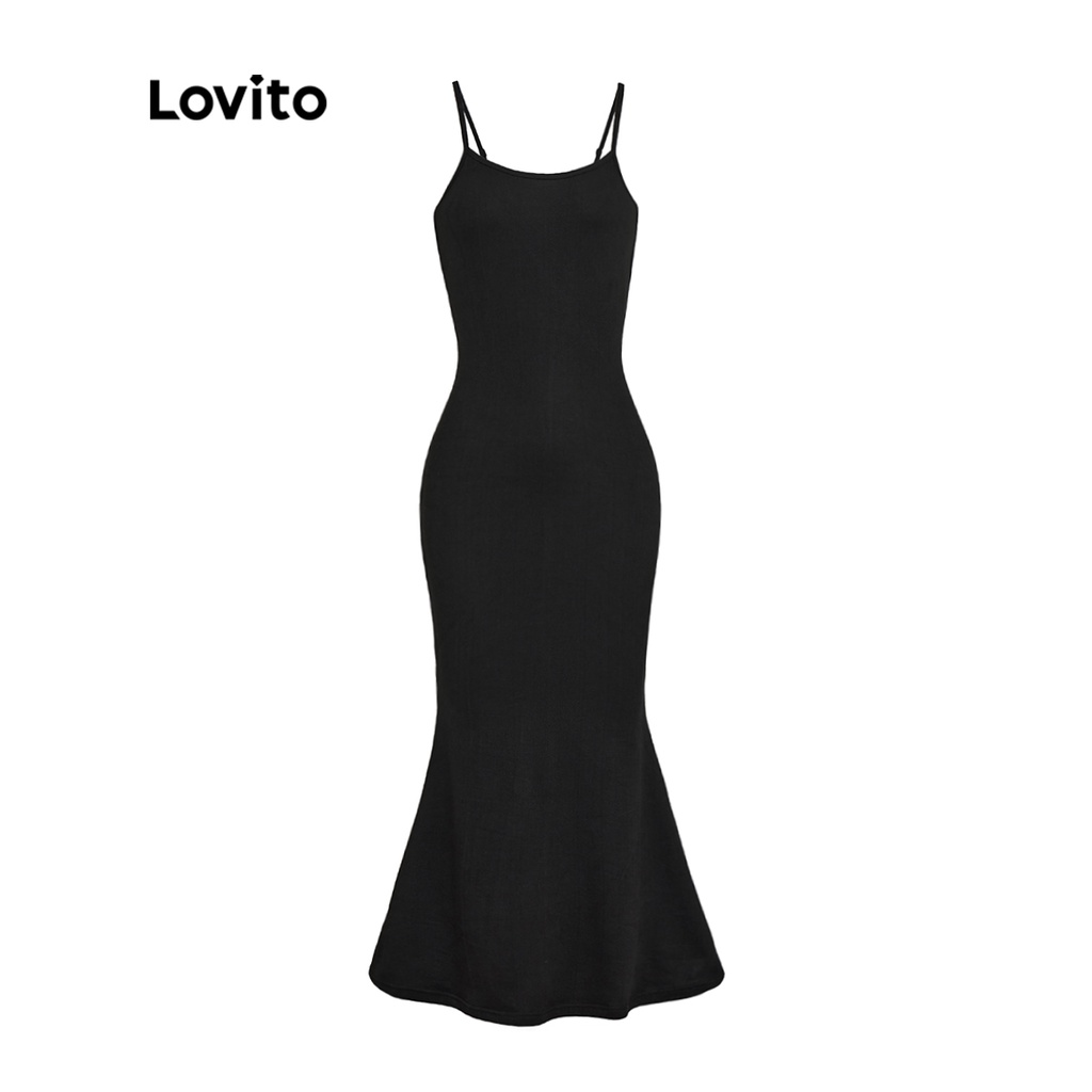 Lovito Vestido Feminino Casual Liso Bainha Sereia Ajust Vel