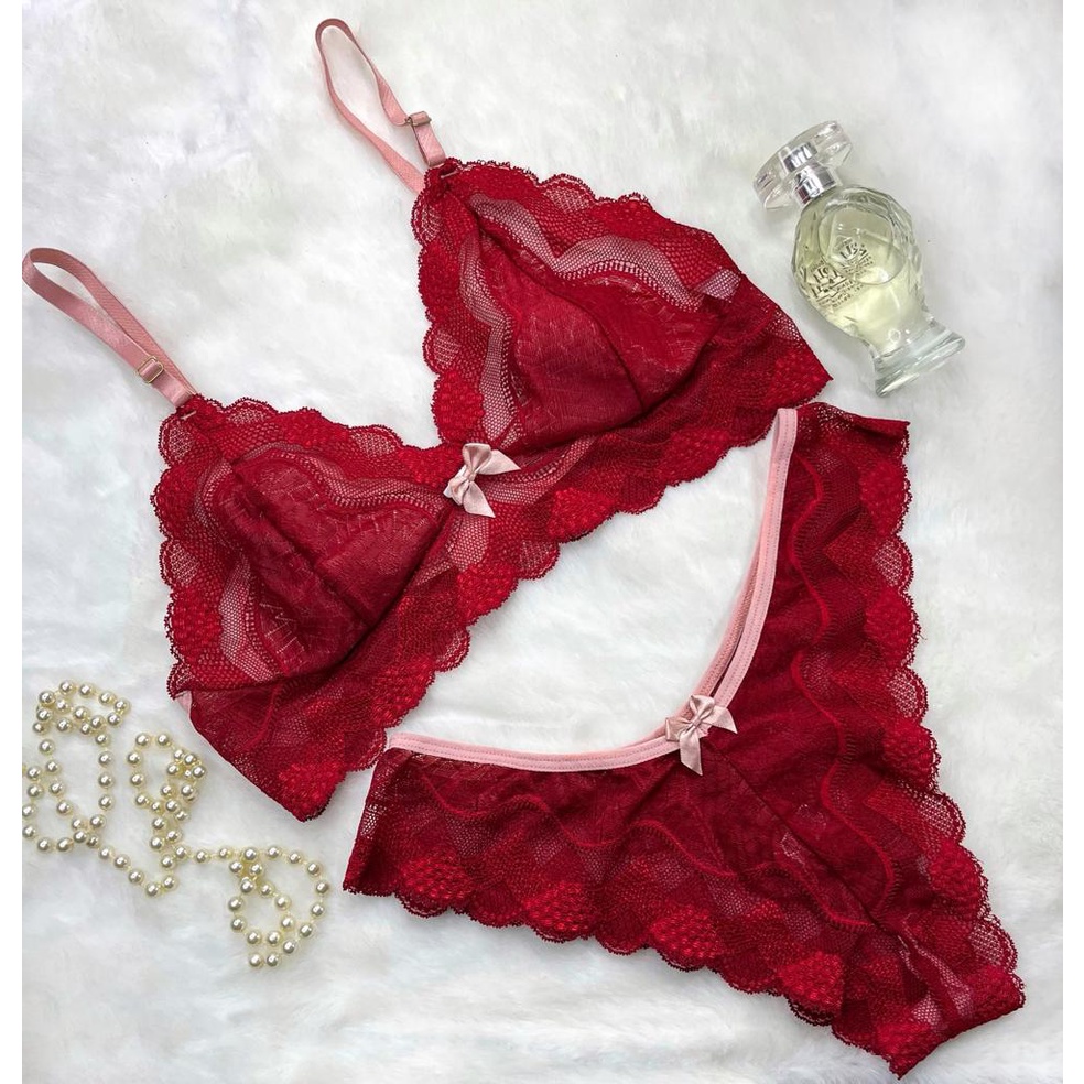 Conjunto De Lingerie Calcinha E Suti Sem Bojo Renda Diversas Cores