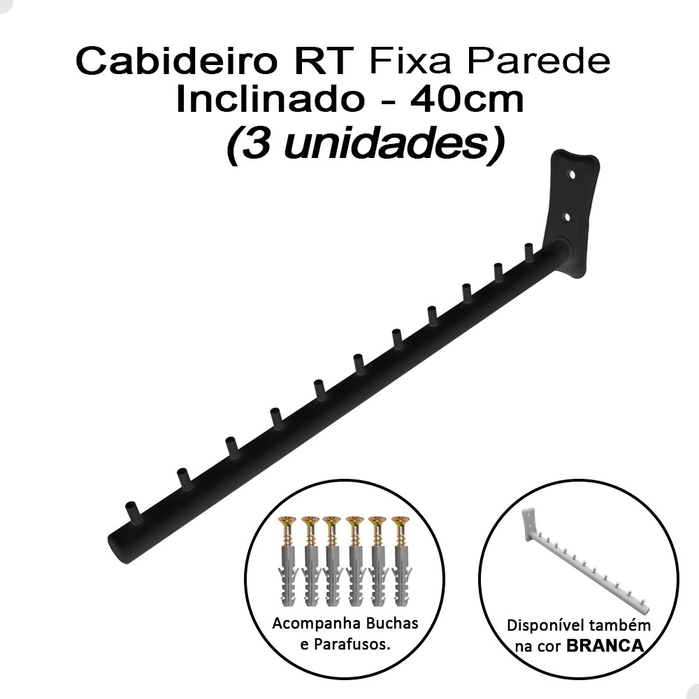 Kit 3 Cabideiro RT Frontal Inclinado 40cm Para Parede Loja Shopee Brasil