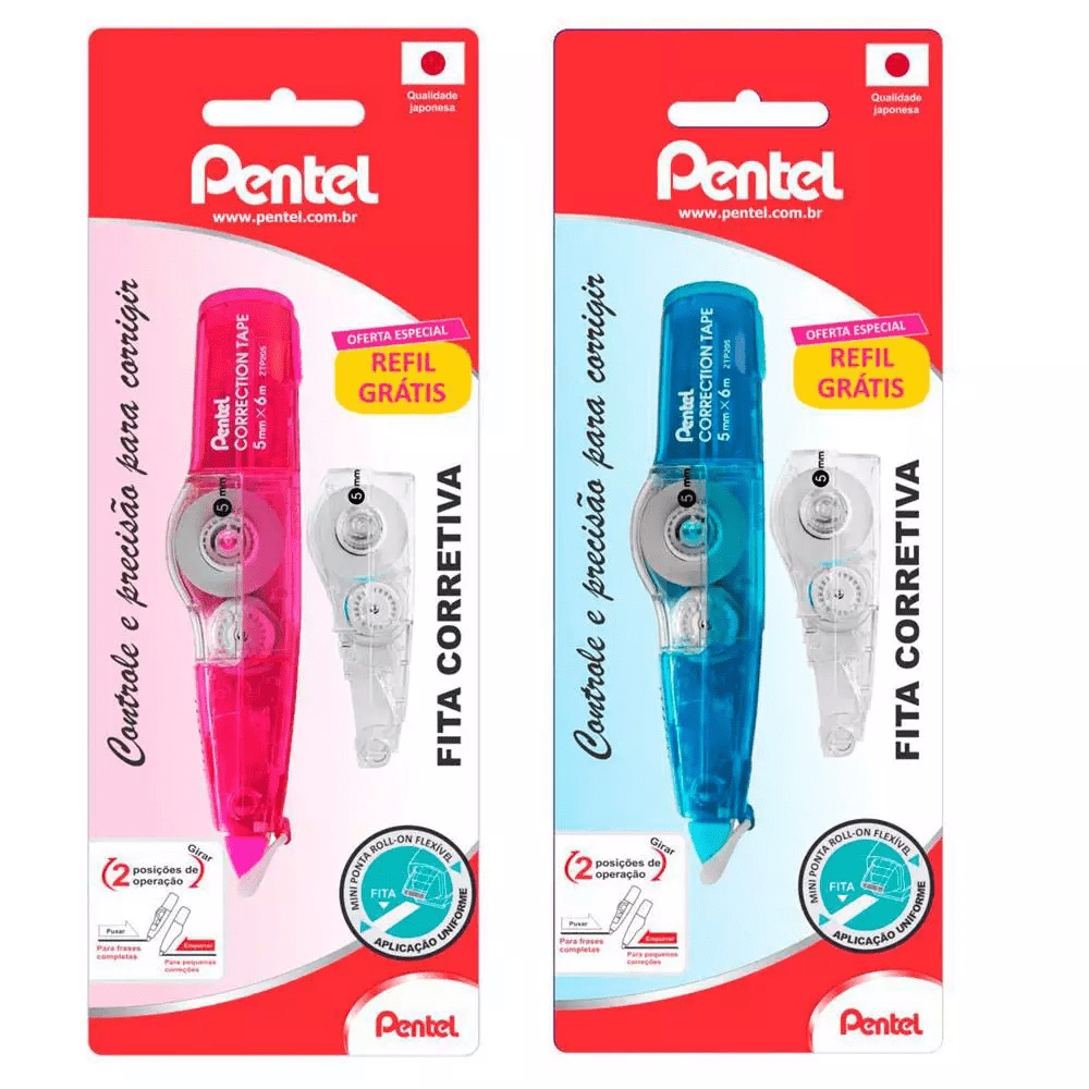 Kit C Fitas Corretiva Pentel Retratil X Mm Azul E Rosa Shopee Brasil