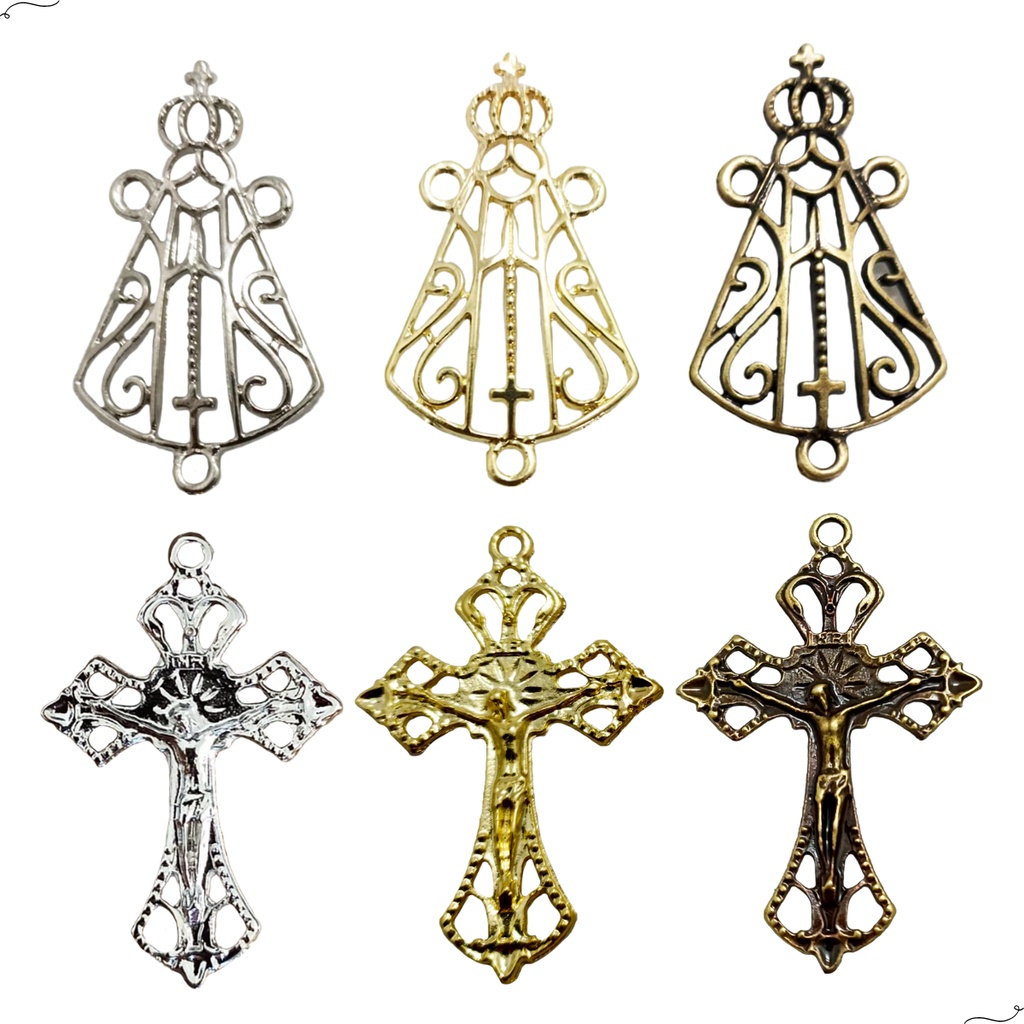 Crucifixos Entremeios Nossa Senhora Aparecida Ouro Velho Prata E