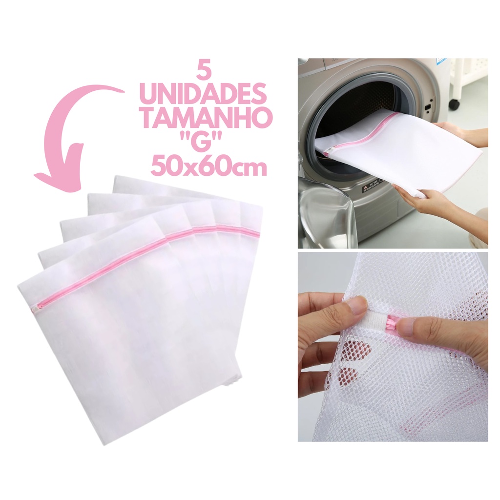 Kit 5 Sacos Lavar Roupas Fácil Protetor De Lingerie Roupa Íntima Tecido