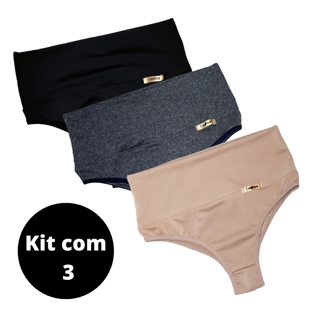 KIT 3 Calcinha cinta pala compressão pós parto prende barriga suplex