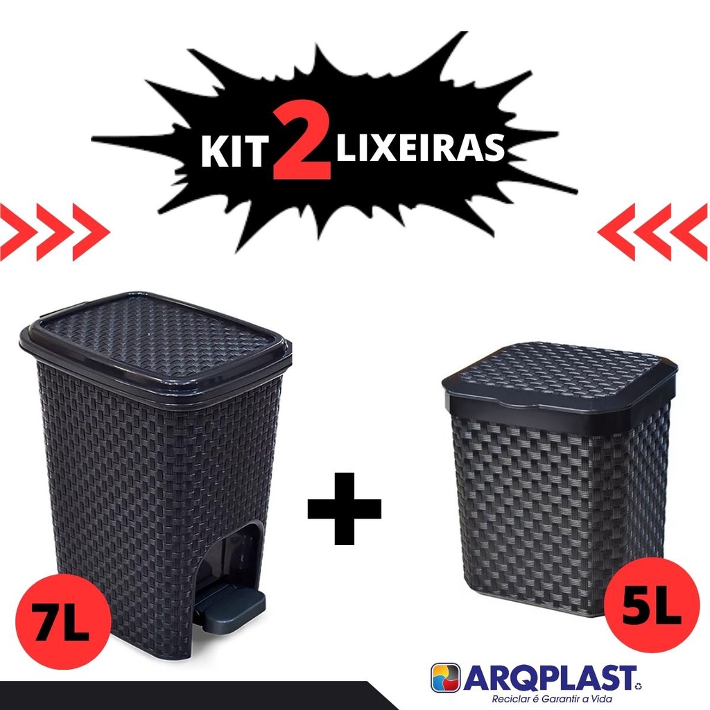 Kit Lixeira Rattan Pedal 7 Litros Lixeira De Pia Tampa 5