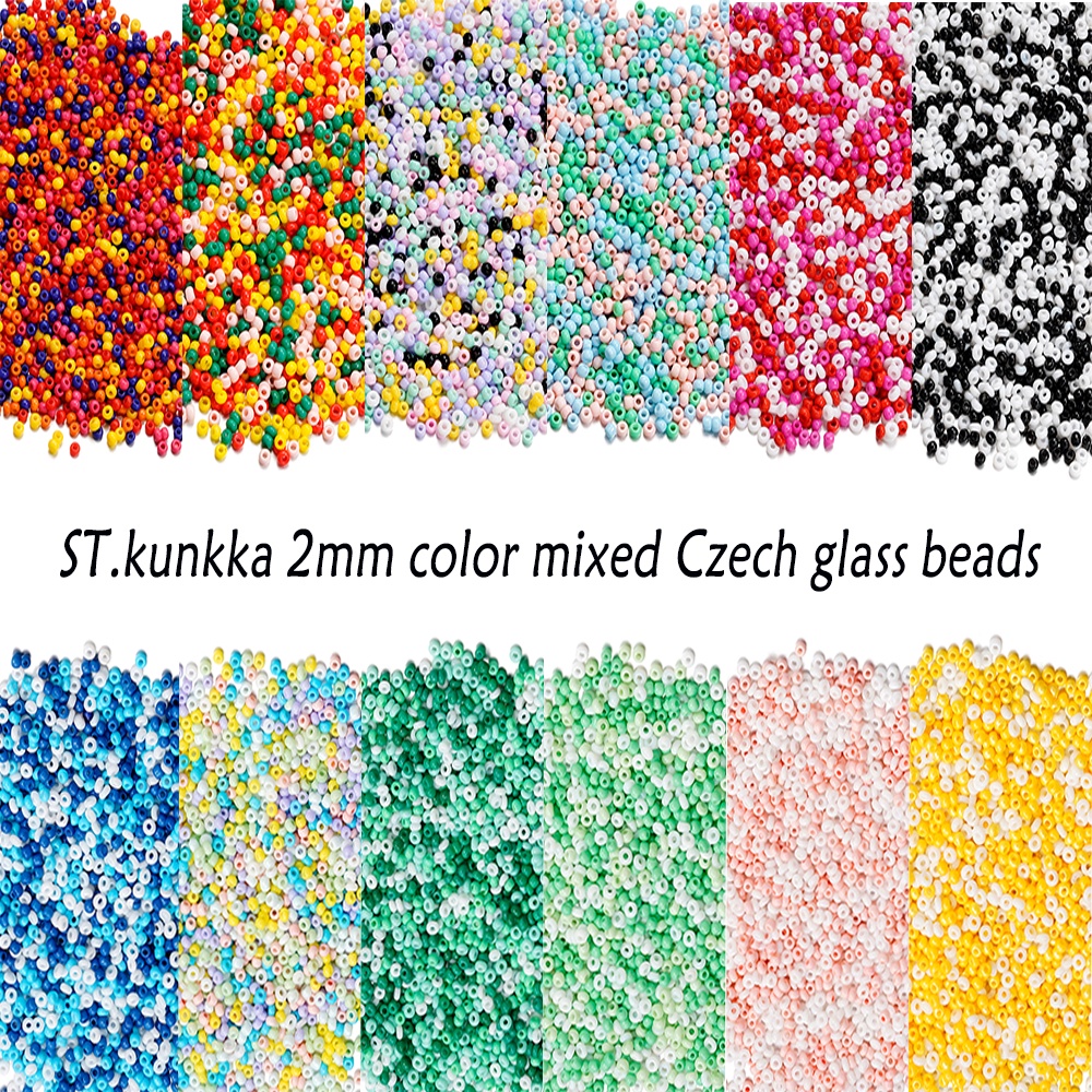 ST KUNKKA 1200Pcs 10g Contas De Vidro Mistas Coloridas De 2mm Maciço