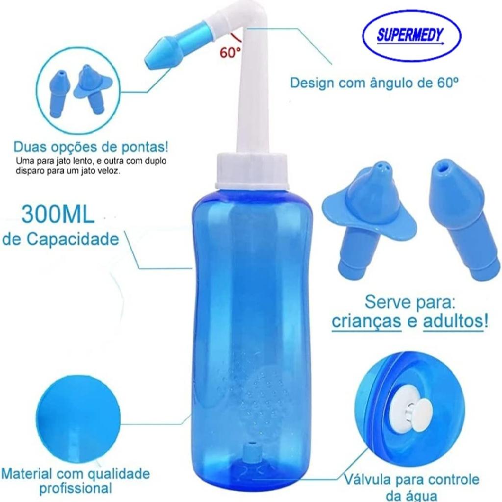 Higienizador Limpador Nasal Ducha Sinusite Lavador Supermedy Azul 300