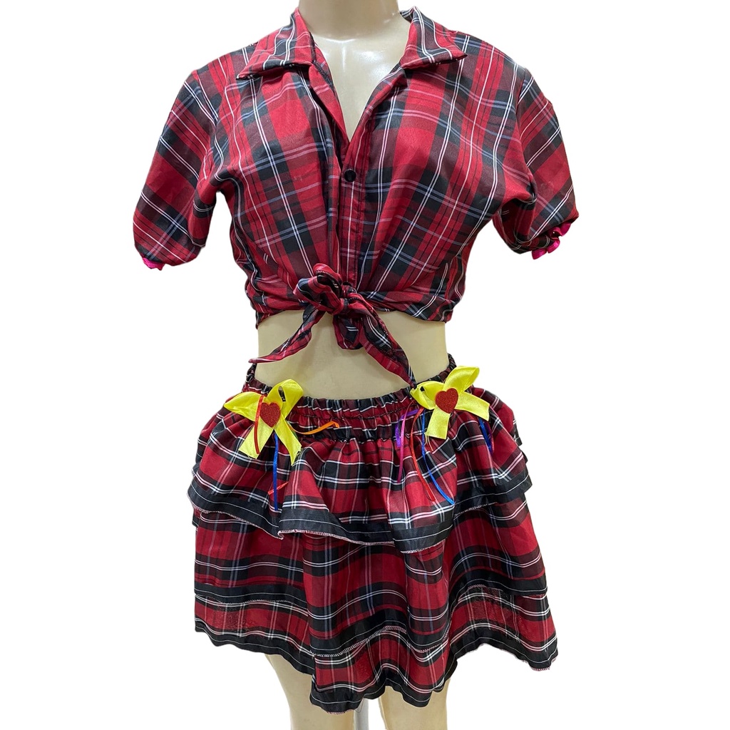 Roupa Saia Quadriculada Festa Junina Julina Mulher Estampado