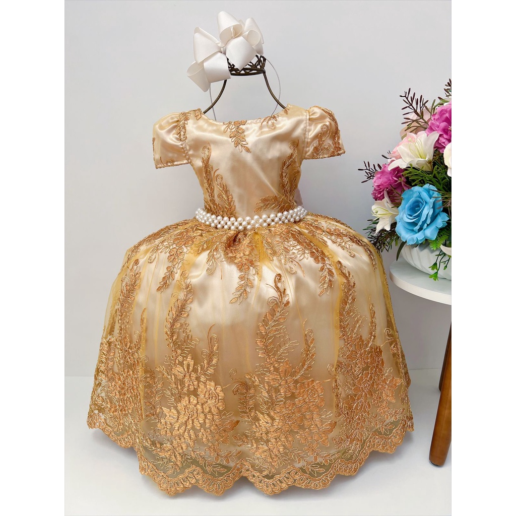 Vestido Infantil Nude Rosê Dourado Dama Daminha Florista Shopee Brasil