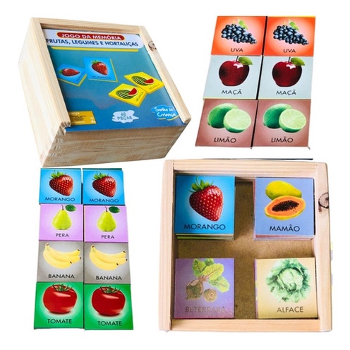 Brinquedo Educativos Jogo Da Memória Frutas Legumes Madeira Shopee Brasil