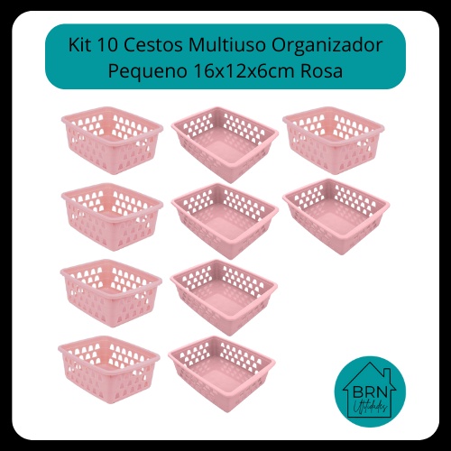 Kit 10 Cestos Multiuso Organizador Pequeno 16x12x6cm Rosa Shopee Brasil