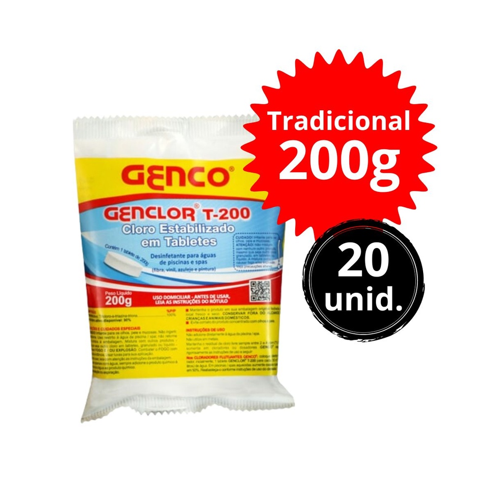 Kit 20 Unidades Cloro Tablete Tradicional Genco 200gr Shopee Brasil