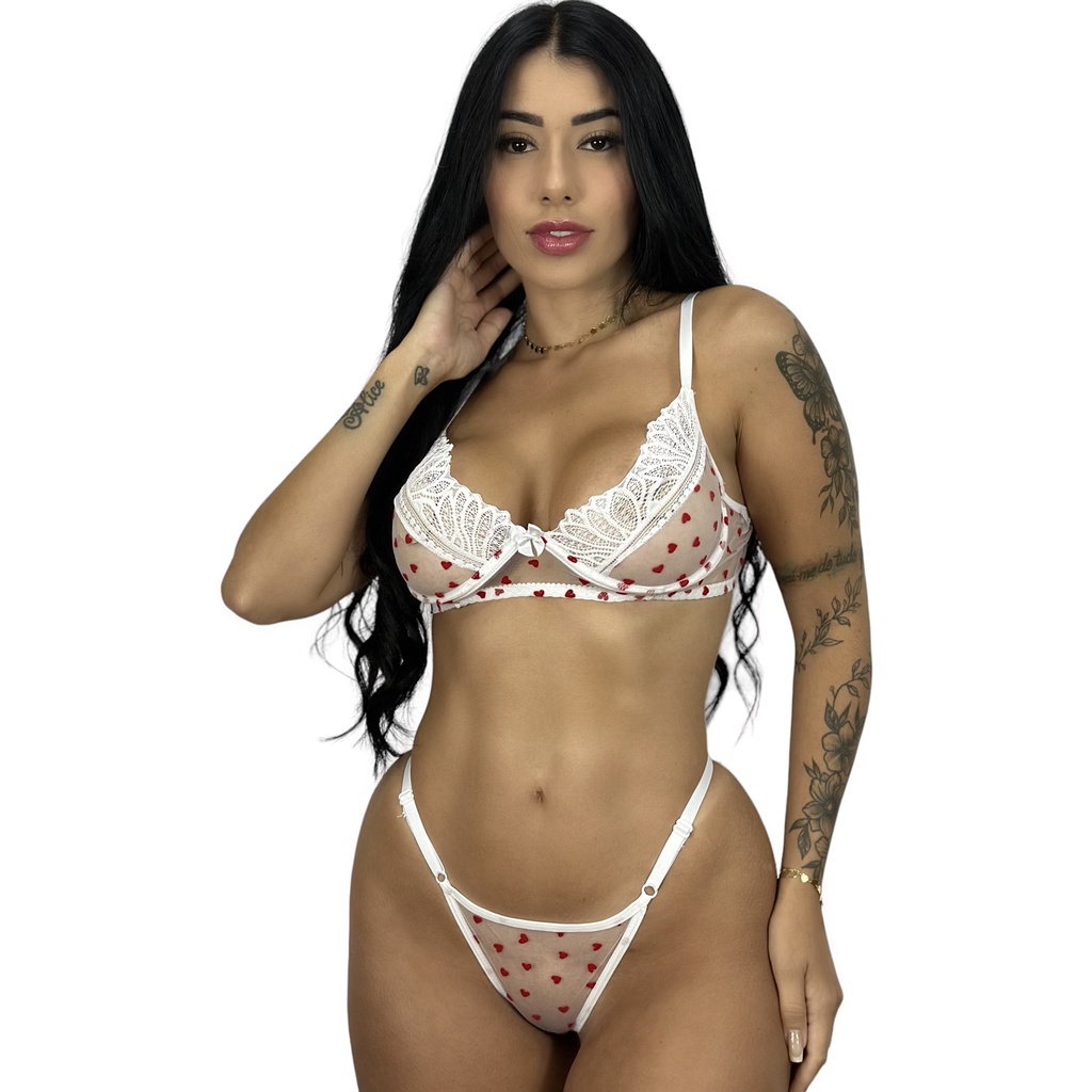 Conjunto Lingerie Suti Calcinha Fio Tule Transparente Cora O