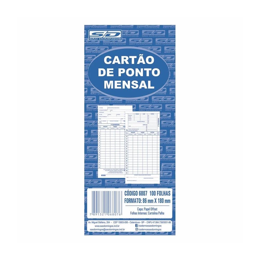 Cartão de Ponto Mensal Palha 86x180 Pct C 100 Unidades São Domingos