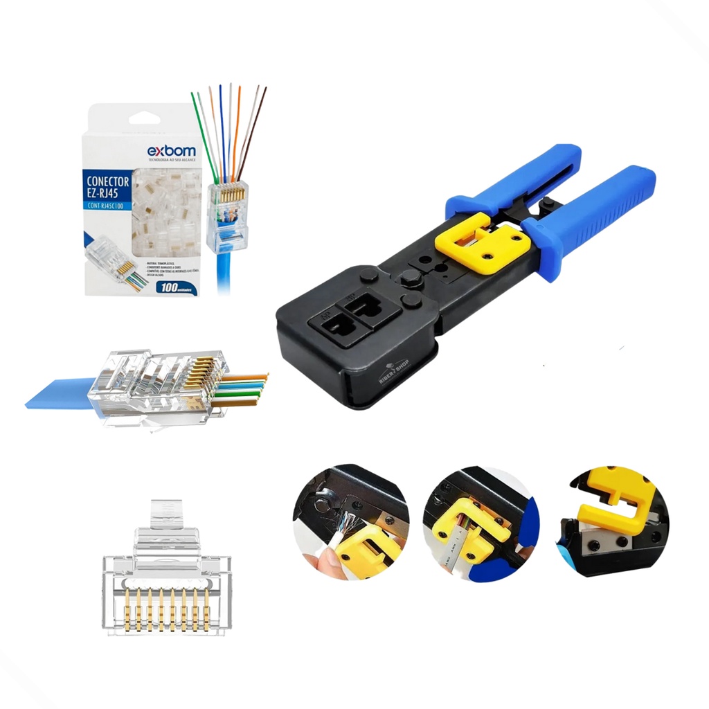 Kit Alicate Crimpagem Cabo Rede 100 Conector Rj45 Vazado Shopee Brasil