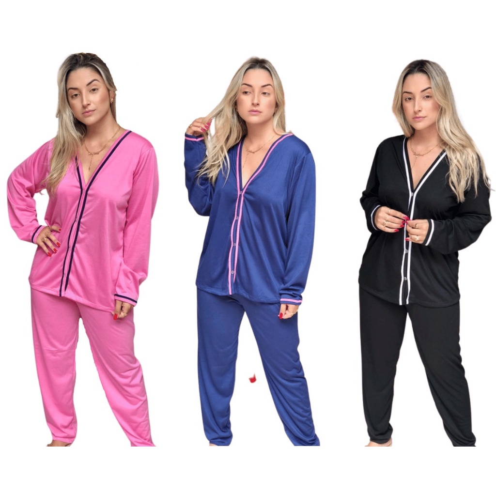 Kit Conjuntos Pijamas Adulto Feminino Aberto Longo Inverno Kit