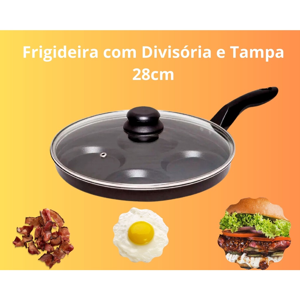 Frigideira 4 Em 1 Multiuso Divisórias e Tampa Antiaderente Ovos