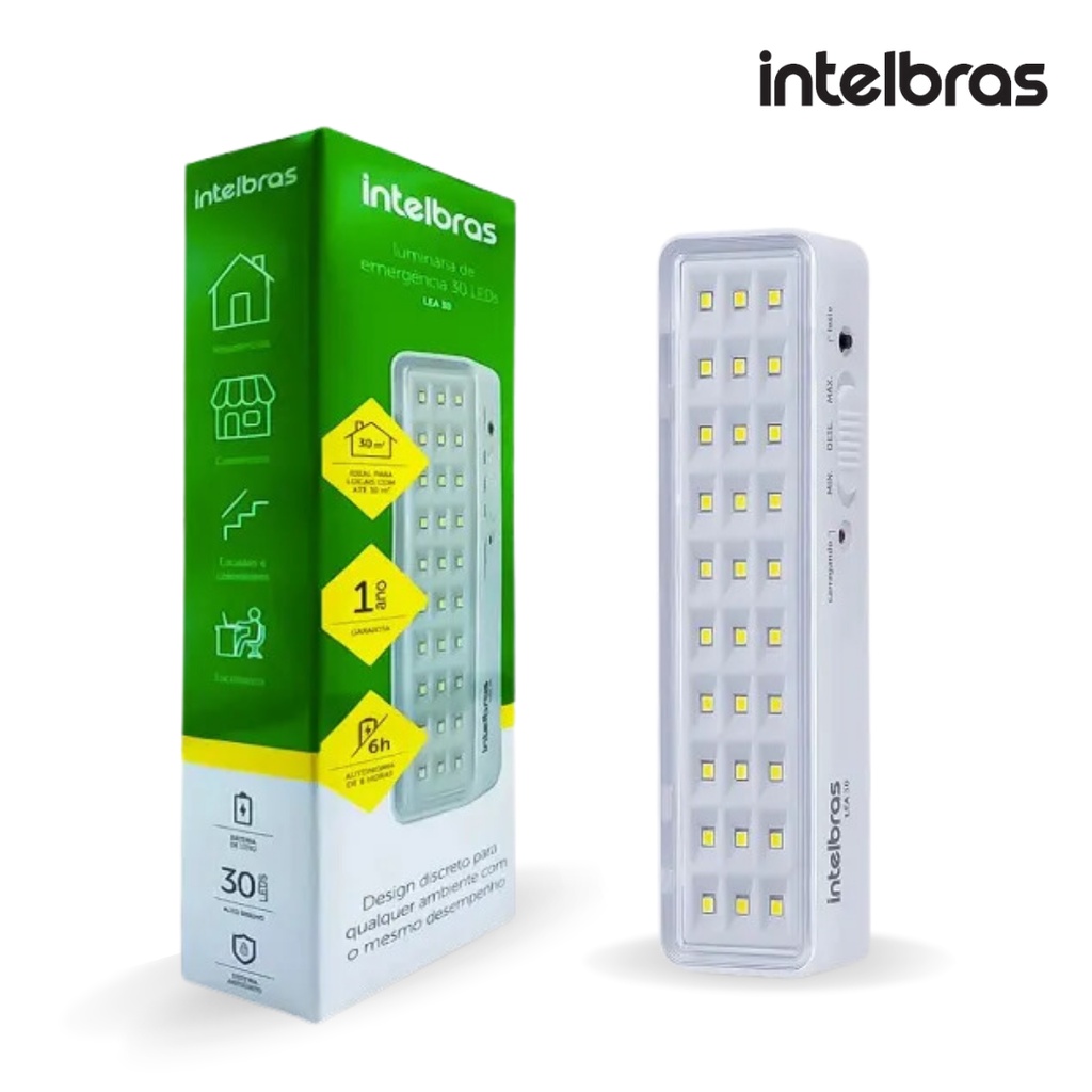 Luz de Emergência Luminária Lea 30 Led 2w Bivolt Lítio Intelbras Super