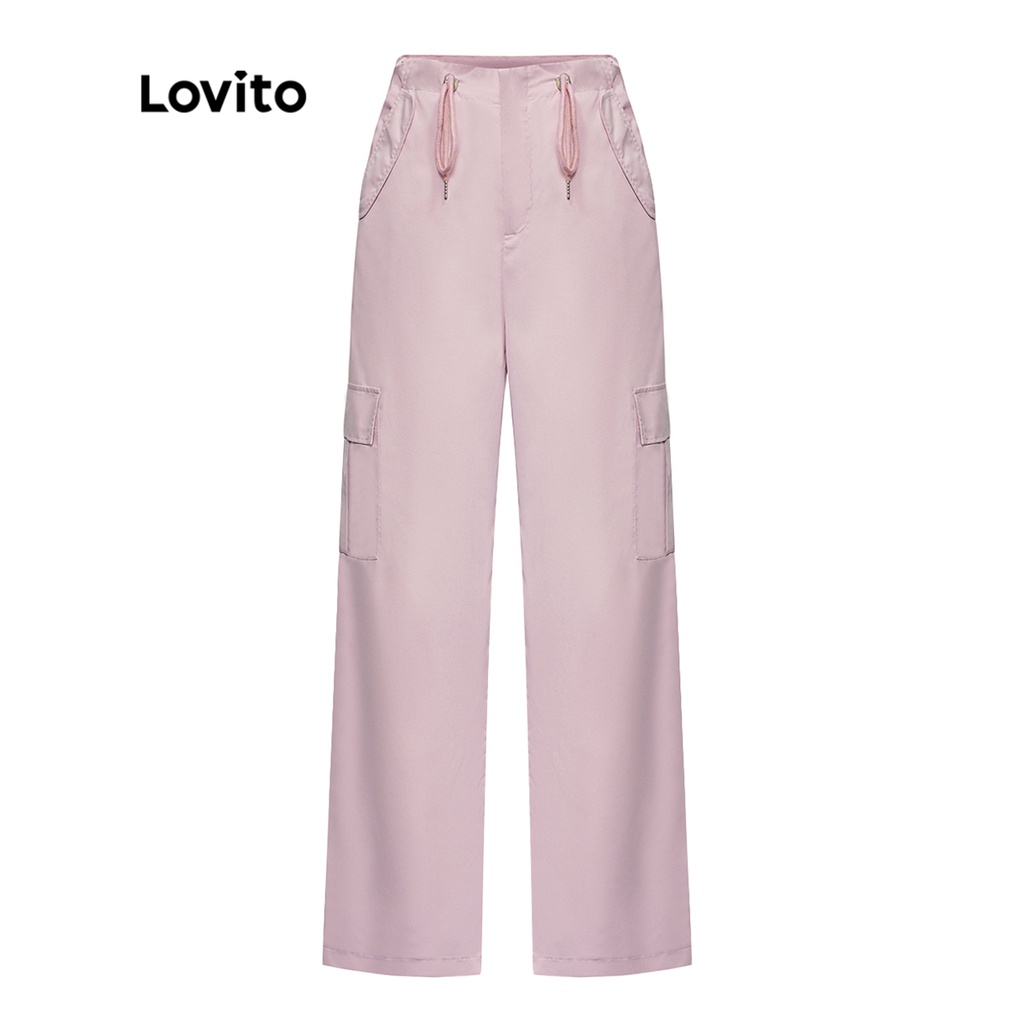 Lovito Casual Pocket Drawstring Calça Feminina L39AD065 Rosa Shopee